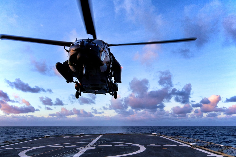 A Multi-Role Helicopter 90 (MRH90) landing on HMAS Anzac