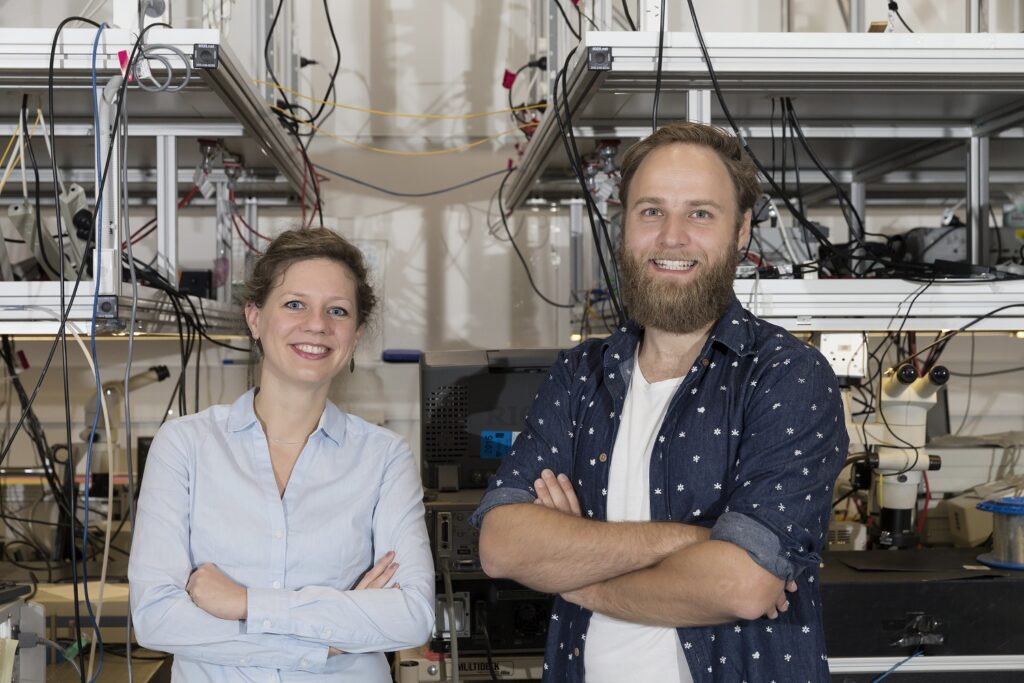 Dr Birgit Still (left) and Moritz Merklein at the University of Sydney Nanoscience Hub. Photo: Louise Connor