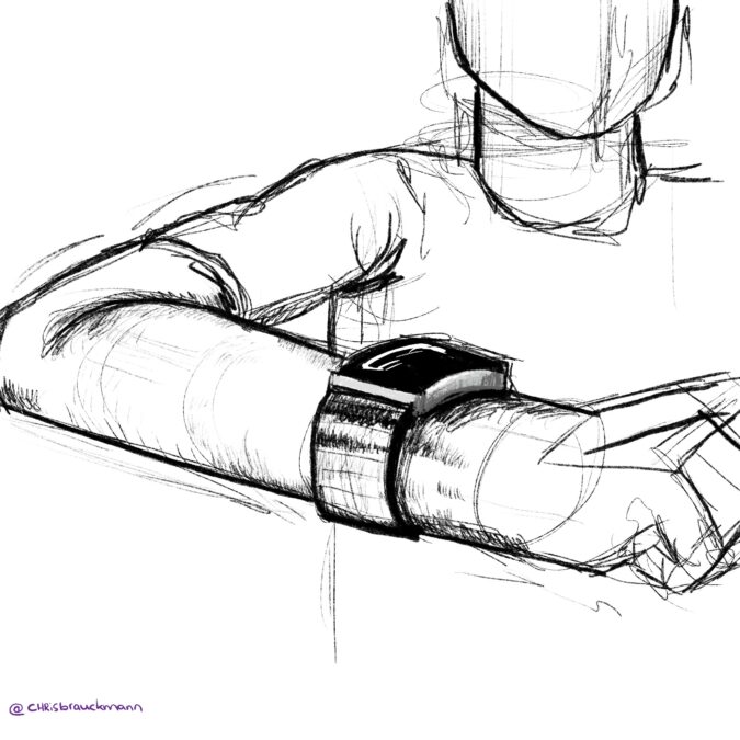 Rough sketch of a person with a smart watch.